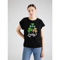 thumbnail image 1 of Camiseta de verano para mujer manga corta, cómoda, para vacaciones y oficina1pc Lucky Clover Print Short Sleeve T-Shirt, Casual Polyester Knit Fabric Tee, All-Season Fashion ToCamisetas de verano pa, 1 of 7