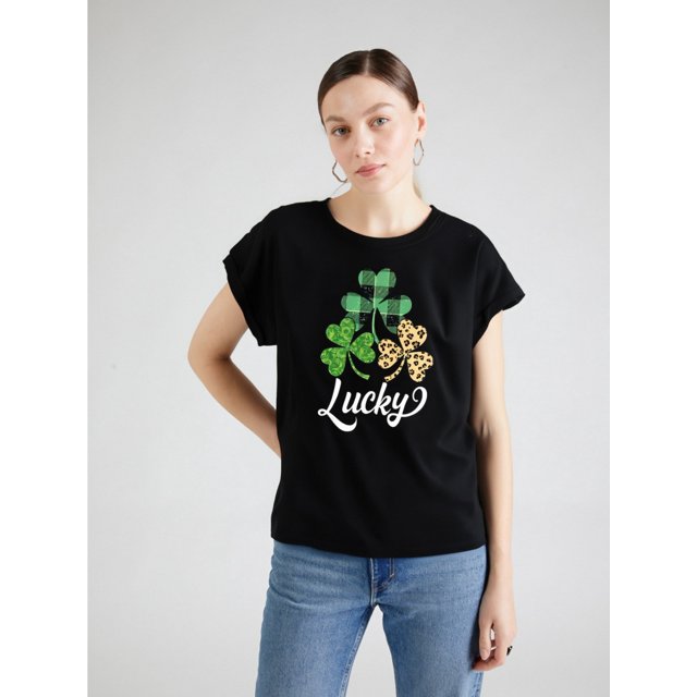 Camiseta de verano para mujer manga corta, cómoda, para vacaciones y oficina1pc Lucky Clover Print Short Sleeve T-Shirt, Casual Polyester Knit Fabric Tee, All-Season Fashion ToCamisetas de verano pa