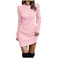 thumbnail image 1 of cfhntfmh Robes d'Automne pour Femmes Douces à Manches Longues Col Ras du Cou Robe Chandail en Tricot Décontractée Couleur Unie Moulante Grande Taille Robe Mini, 1 of 7