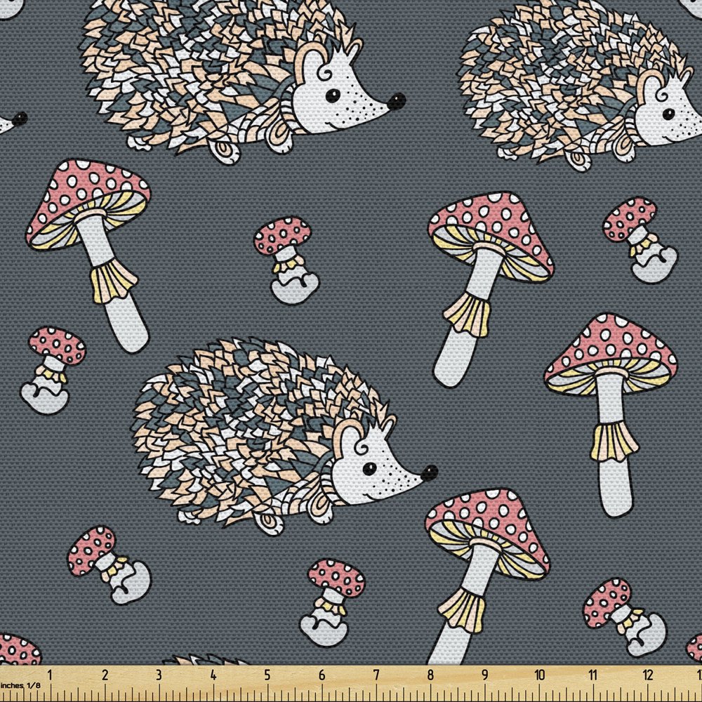 Hedgehog Fabric by The Yard, Forest Animal in Floral Pattern with