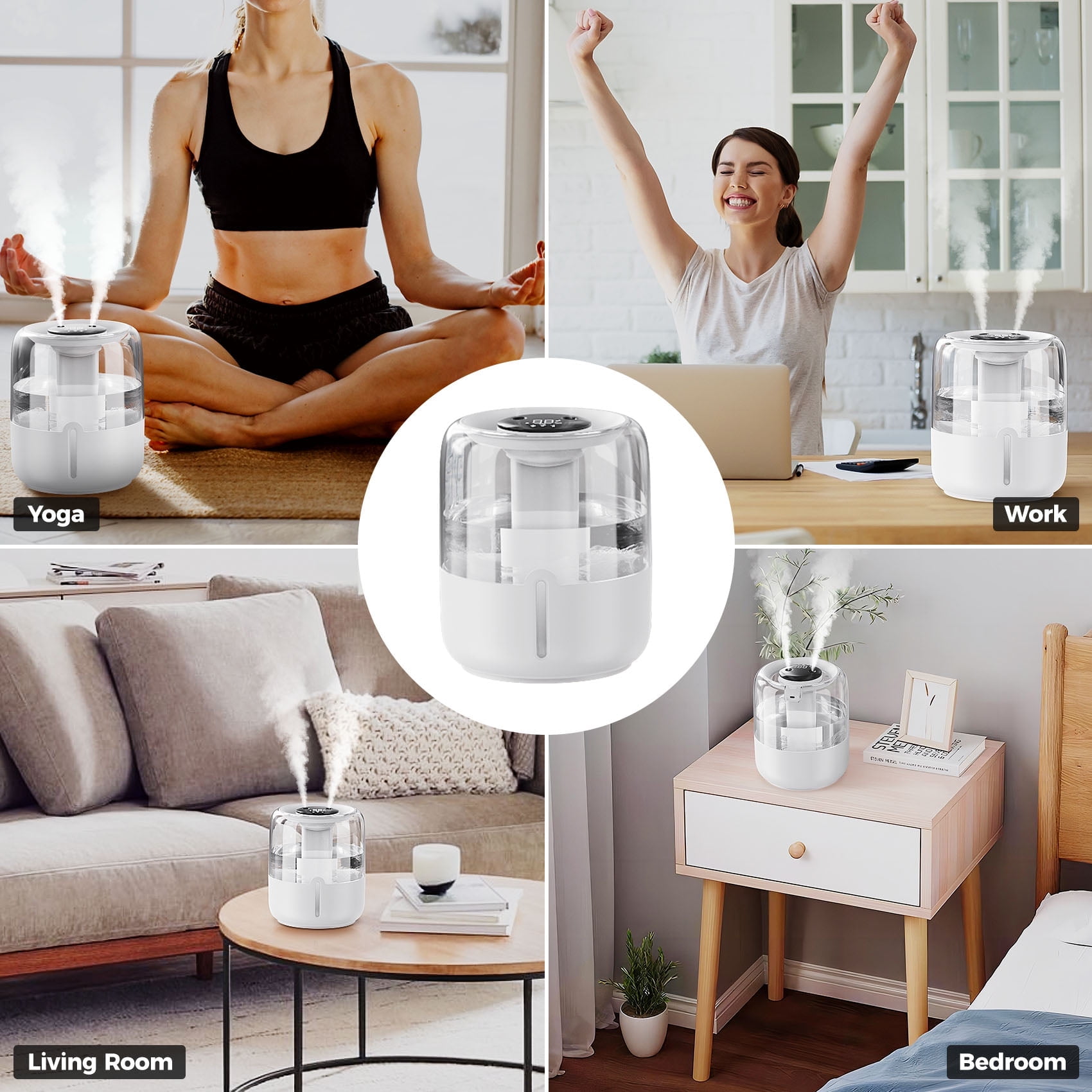 Humidifiers for Room,4L Cool Mist Humidifier,Top Fill Smart Cool Mist Air Humidifiers with Nightlight,3-Speed Quiet & Large Vaporizers for Bedroom,Home,Large Room,Baby Nursery and Plants（White）