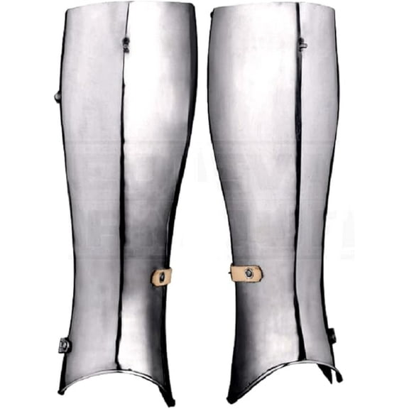 Medieval Closed Greaves Functional Leg Armour Silver