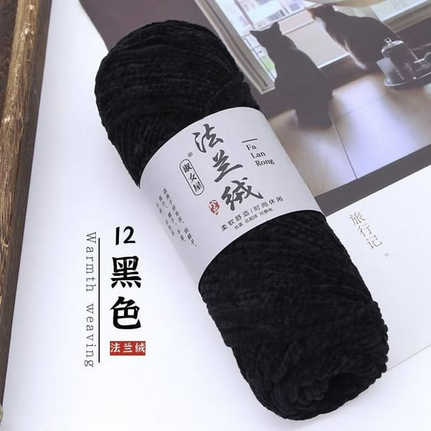 Nvzi Hilo de terciopelo de 300 g para tejer a ganchillo, hilo de chenilla esponjoso de terciopelo para mantas, hilo de felpa suave y grueso para tejer a ganchillo, color negro