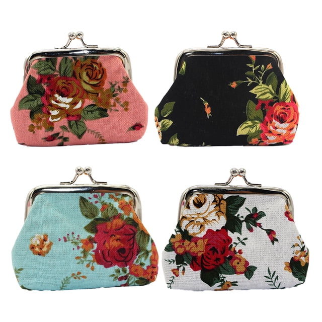 Monedero creativo de 4 Uds., monedero de lona con hebilla de rosa, monedero de arte de tela para mujer MFZFUKR BST3053832