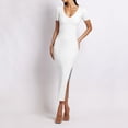 thumbnail image 2 of OVINYER Dress Hot Style Sexy Fashion Women V-Neck Vest Tight Fitting Slit Mid Length Skirt Lady Step Lightweight Soft Breathable, 2 of 6