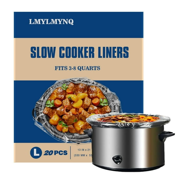 LMYLMYNQ Slow Cooker Liner, 13“ x 21” 20 Large Disposable Cooking Bags, Suitable for 3QT to 8QT Slow Cooker Cooking Trays, Multi-Purpose Durable Liner Plastic Bags, Food-Grade Plastic Bags