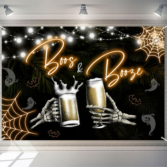 7x5ft Boos and Booze Backdrop Halloween Adult Cocktails Party Halloween Birthday Costume Skull Party Decor Cake Table Banner
