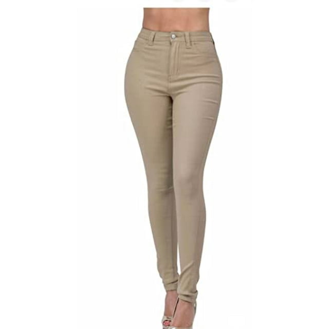 Lover Brand Fashion High Waisted-Rise Ladies Multi-Color Denim Stretch Skinny Colored Ripped Pants Jeans for Curvy Women L, Khaki