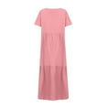 thumbnail image 7 of LNWUY Women Summer Dresses V-Neck Maxi Dress Tiered Silhouette with Flutter Sleeve Backless Elastic Waist Flowy Dress Pink S, 7 of 7