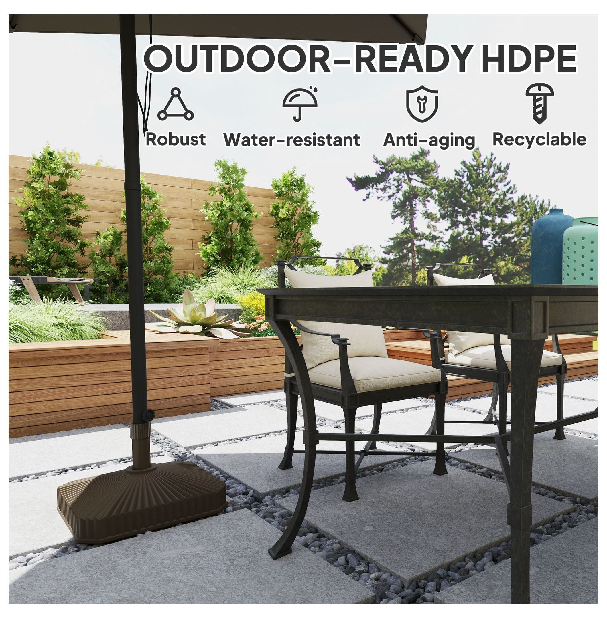 Patio Umbrella Base, Heavy Duty Outdoor Stand - 42lbs Sand/33lbs Water Fill - Garden, Pool, Deck - Brown
