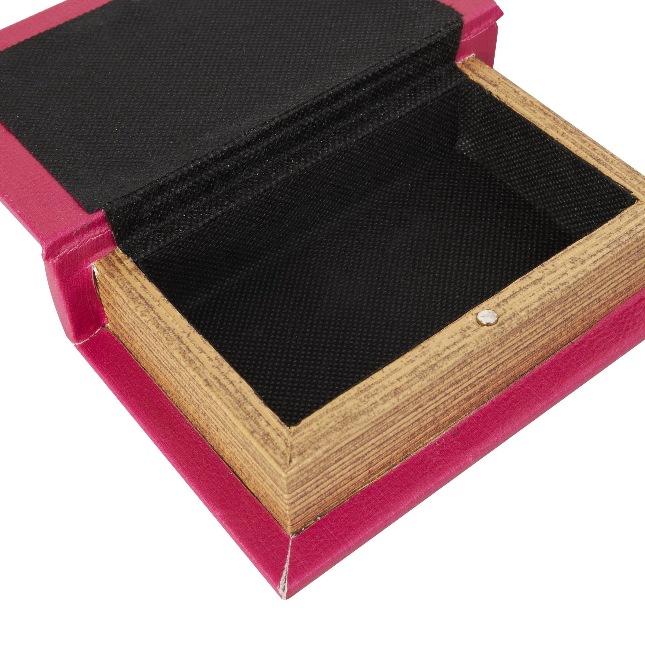 DecMode Text "Ooh La La" Faux Book Storage Red Faux Leather Decorative Box with Gold Lettering, 3 Count
