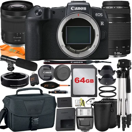 Canon EOS RP Mirrorless Camera with RF24-105mm + 75-300mm Lens + Mount Adapter + 64GB + ZeeTech Accessory (International Version)