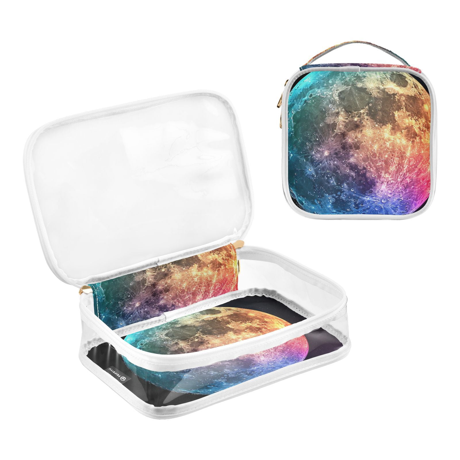Clear Makeup Bags with Handle Large Opening 2 Pack Set Toiletry Bag Quart Size Bag, for Women Man Traveling Travel Essentials, Toiletries and Other. Colorful Moon