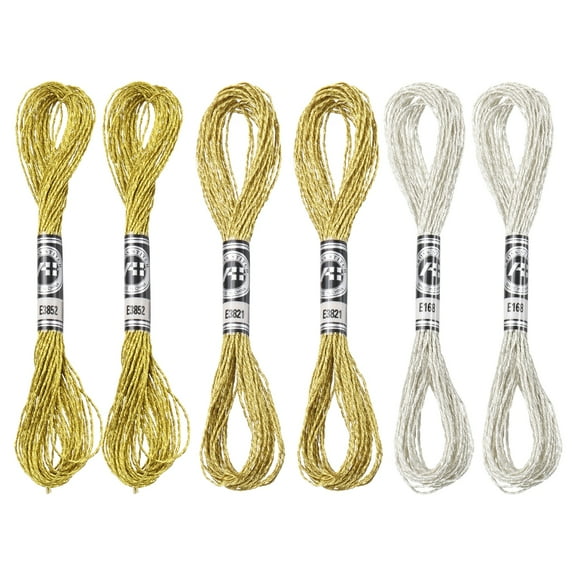 Uxcell 6 Skeins Embroidery Floss, Metallic Embroidery Thread Gold, Silver, Light Gold