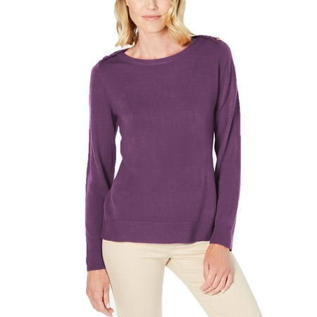 Karen Scott Women's Petite Button-Shoulder Sweater Purple Size Petite