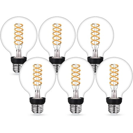 

G80(G25) LED Edison Bulbs 60 Watt Equivalent High Brightness Warm White 2700K Clear Glass Globe Light Bulb Dimmable Antique LED Filament Bulbs E26 Medium Base 6 Pack