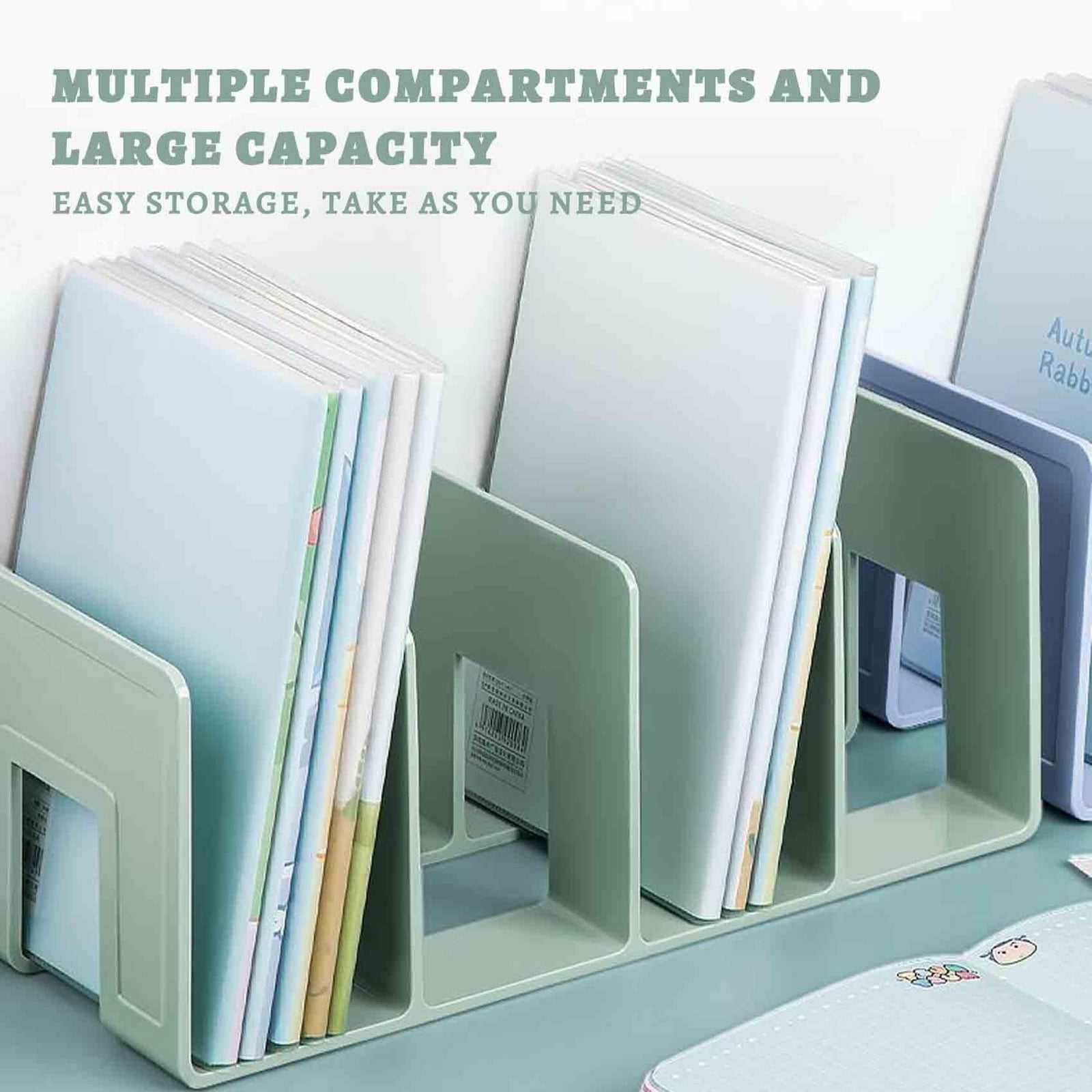 Clear Acrylic File Sorter With 4 Compartments, Sturdy Desk File Organizer Shelf Book Holder Purse Handbag Clutch Divider File Folder Rack for Letter Cookbooks Home Office Kitchen Supplies