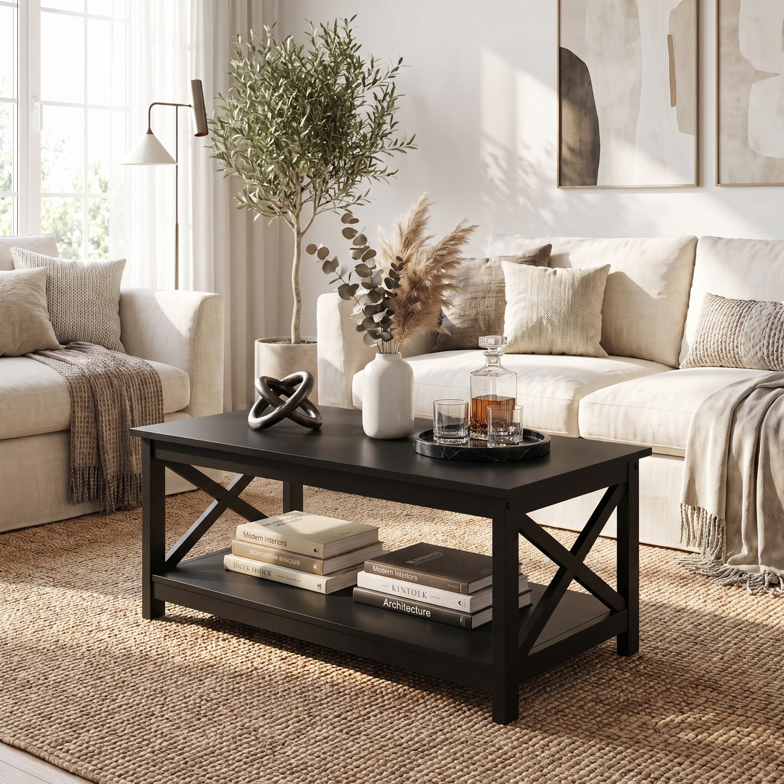 Furnibear Portable Low Floor Table with Foldable Legs Space Saving Folding Coffee Table for Living Room Dining Reading Gaming, Black