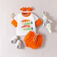 thumbnail image 2 of Lovskoo 0-24Months Baby Clothes 3 Piece Happy Easter Outfits Embroidered Bunny Candy Color T-Shirt Shorts Hat Suit Toddler Boys Girls Summer Spring Outfits Orange, 2 of 9