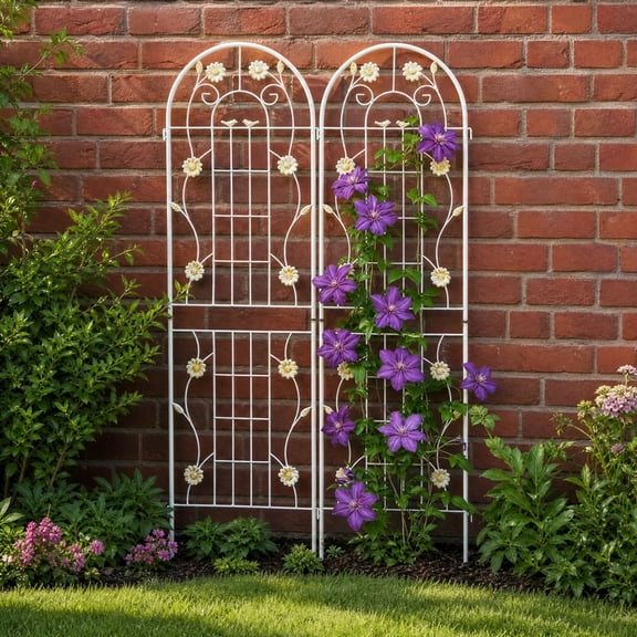 2 Pack 71" x 19.7" Metal Garden Trellis Rustproof Outdoor Plant Trellis for Climbing Plants Heavy Duty Flower Vine Support Trellis for Rose Clematis Ivy Cucumber Garden Patio Decor Cream White