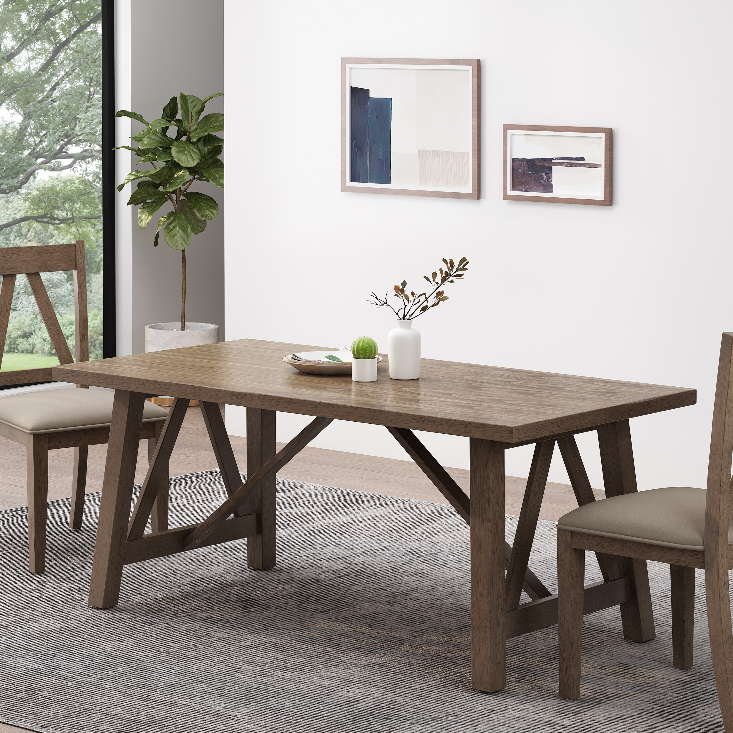 Euroco 71" Solid Wood Dining Table for 6, Farmhouse Rectangular Indoor Kitchen Table for Home