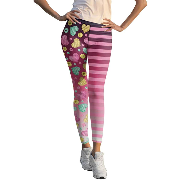 Jpgif Women's Valentine's Day Lovesy Stripes Print Leggings Skinny Pants  For Yoga Running Pilates Gym