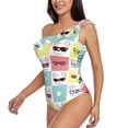 thumbnail image 3 of Picia Cute French Bulldog Pattern Women's One Piece Swimsuits,One Shoulder Swimwear Asymmetric ,Ruffle Monokinis Bathing Suits,High Waisted Flattering Bathing Suits-X-Large, 3 of 8