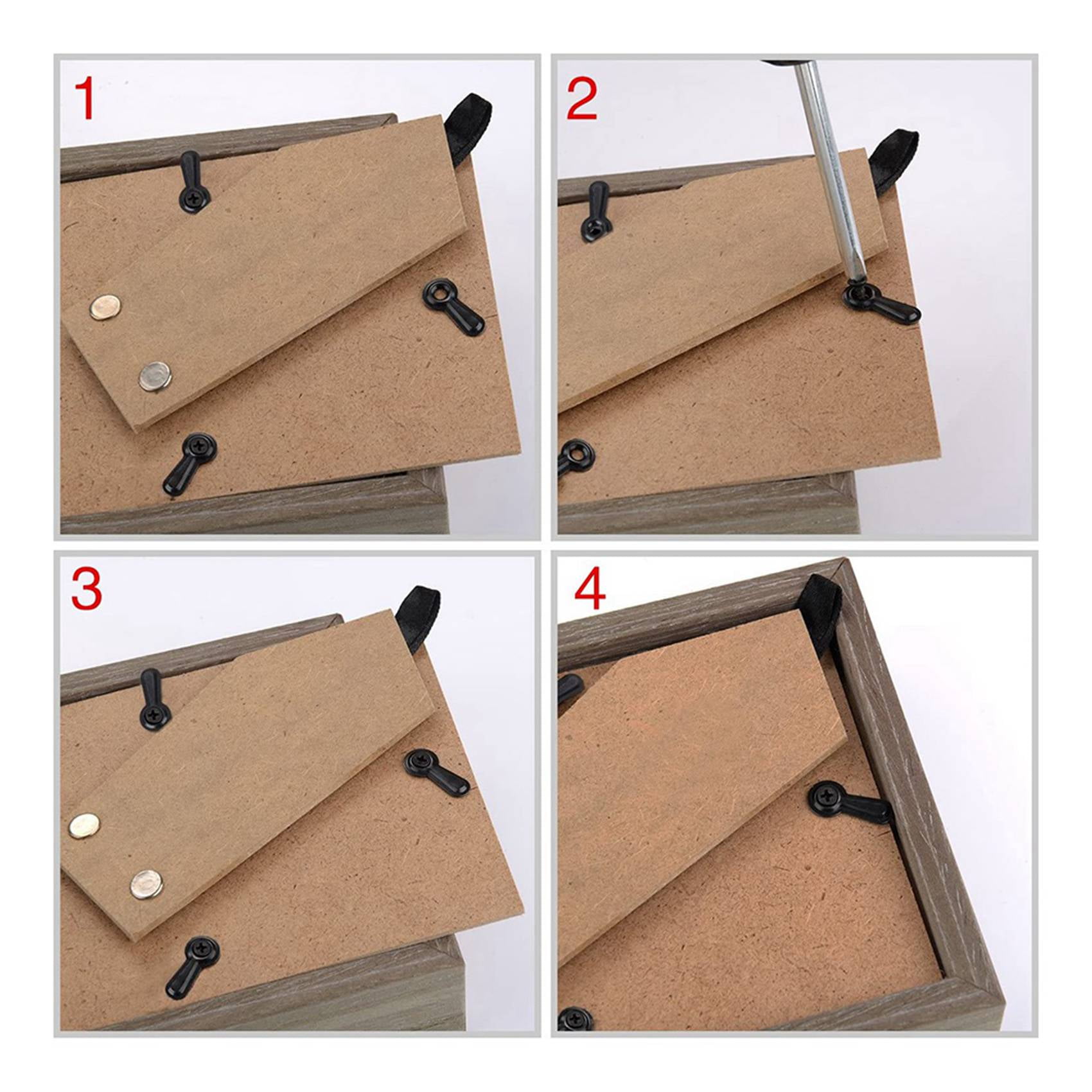 900 Picture Turn Button Fasteners Photo Frame Hardware and 900 Screws for Craft, Hanging, Drawing, Black