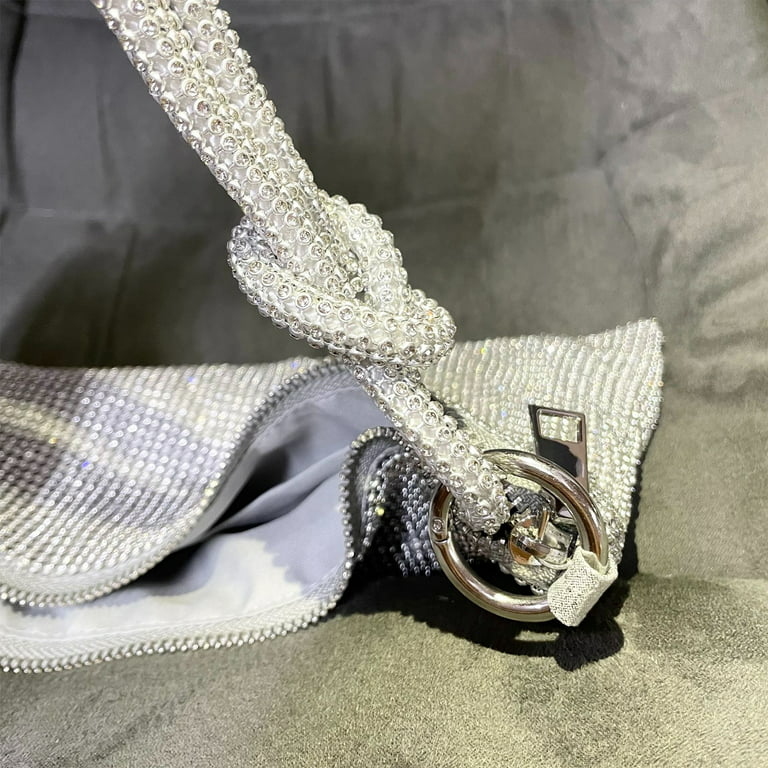Huntermoon Rhinestone Purses for Women Chic Sparkly Evening Handbag Shiny Silver Clutch Purse for Party Club Wedding, Adult Unisex, Size: 12.6
