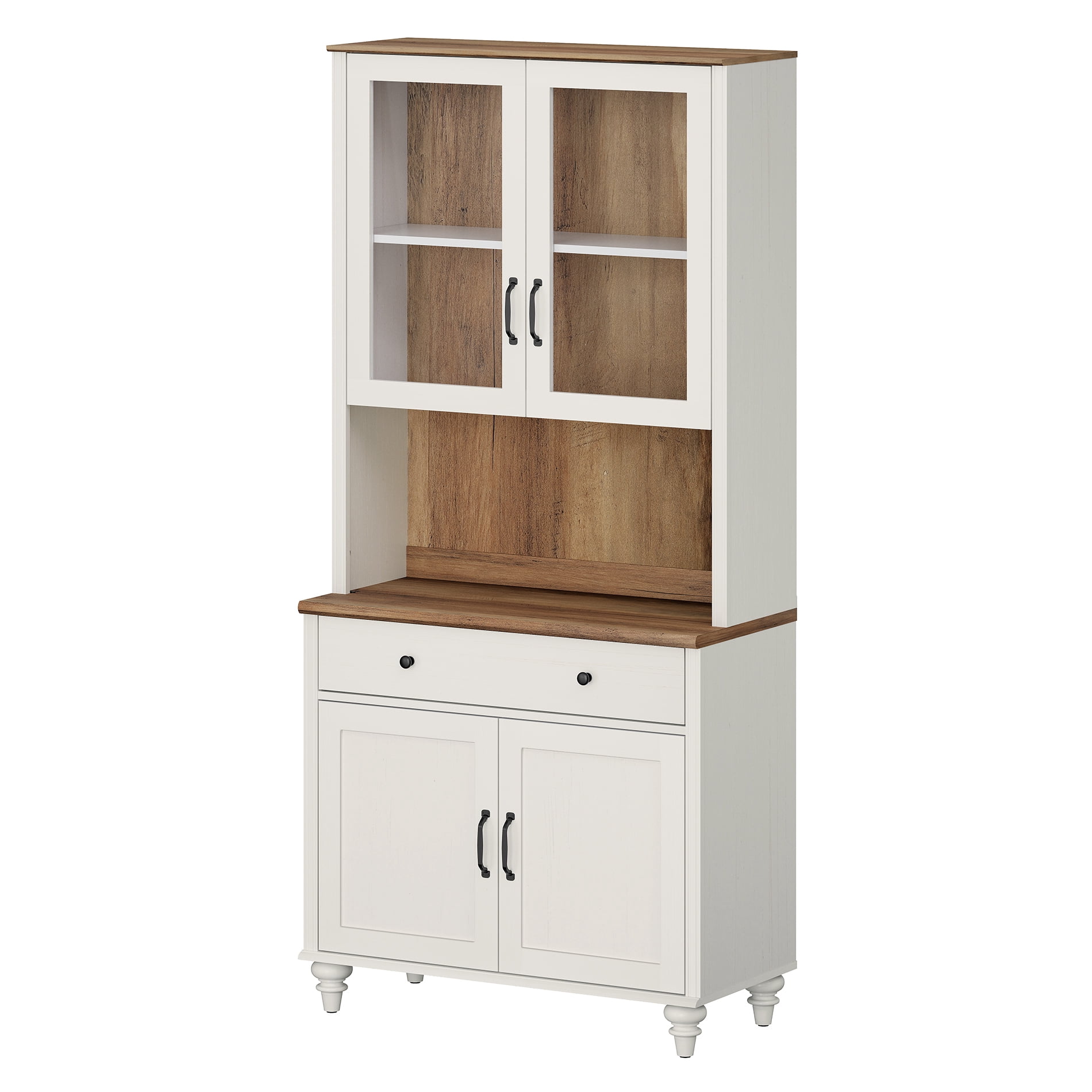 White Large Bookcase, Bookshelf with Storage Cabinet, Farmhouse Library Wooden Bookshelves for Living Room, Office, Study Room, Kitchen