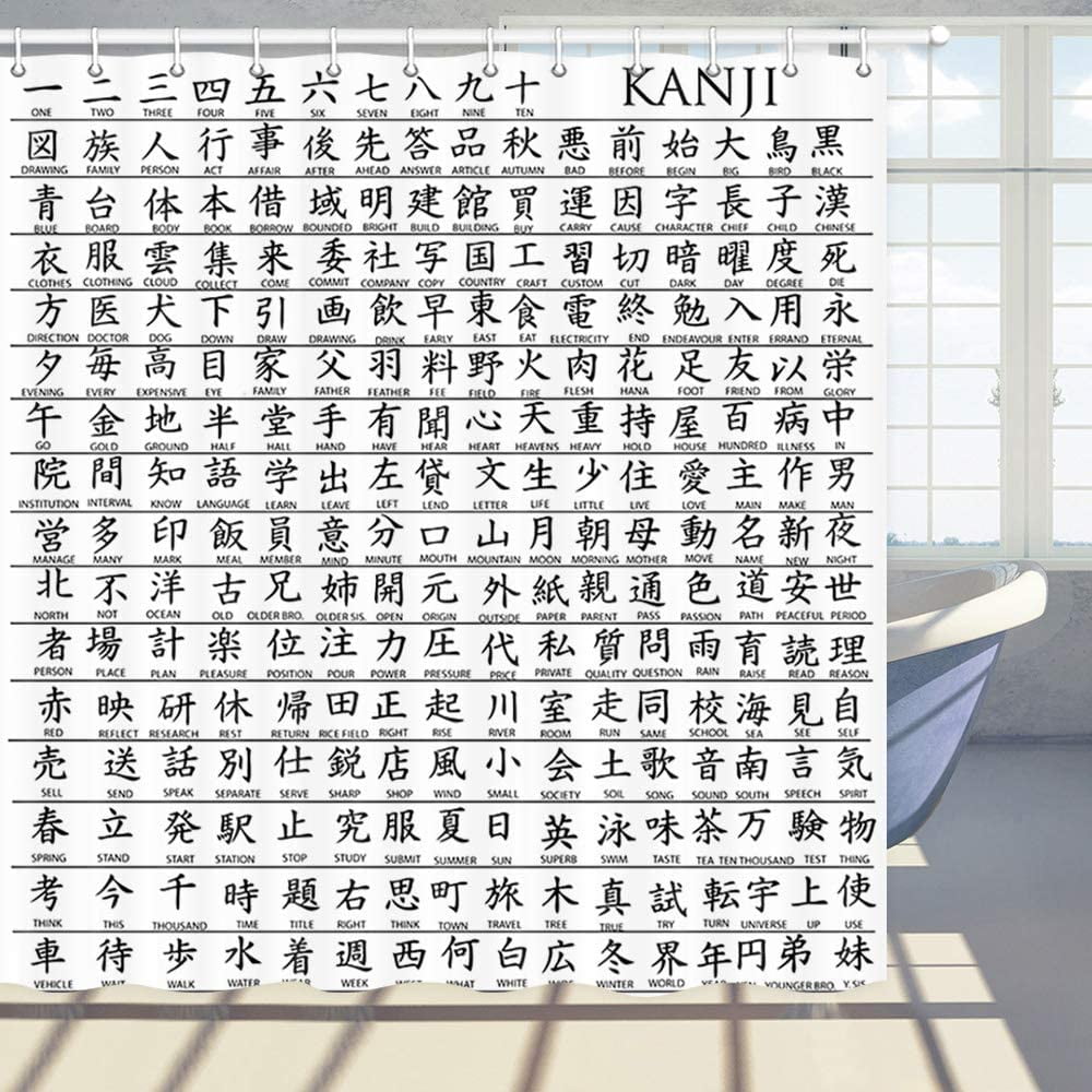 Japanese Shower Curtain Hundreds Japanese Kanji Characters with