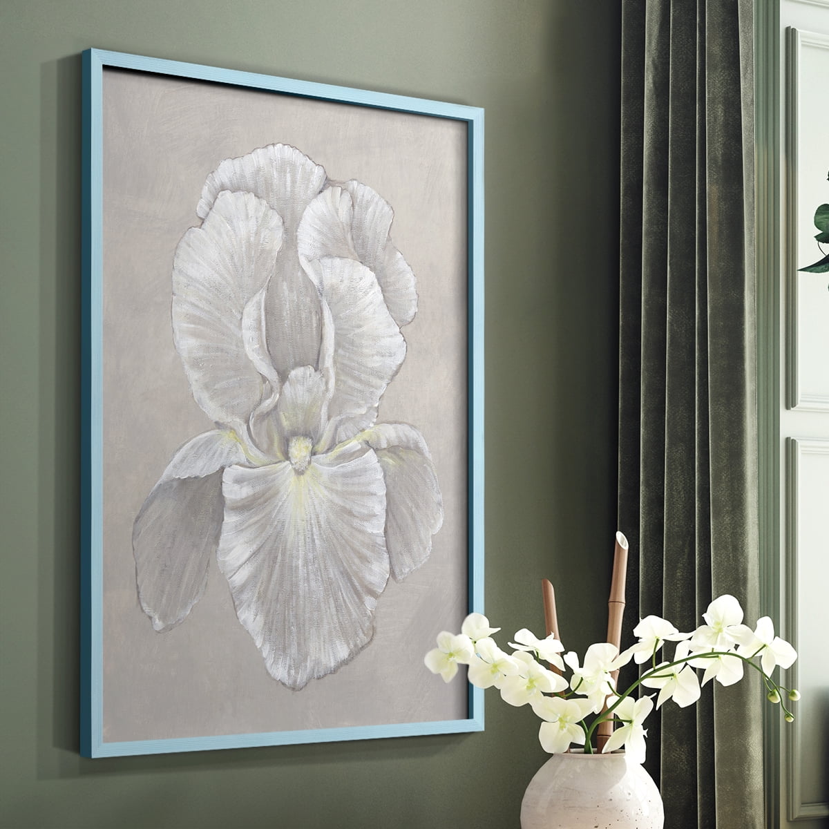 White Iris II Framed Print in Blue Solid Wood 8 x 10 Framed Print
