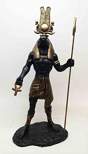 EGYPTIAN GOD OF THE NILE MILITARY PROWESS SOBEK WITH ANKH SCULPTURE 11/"H STATUE