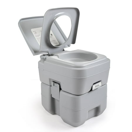 JAXPETY Portable Push-rod Toilet, 20L/5.28 Gallon Outdoor Commode with Detachable Tank for Camping, Boating, Hiking and Traveling, Cold Gray