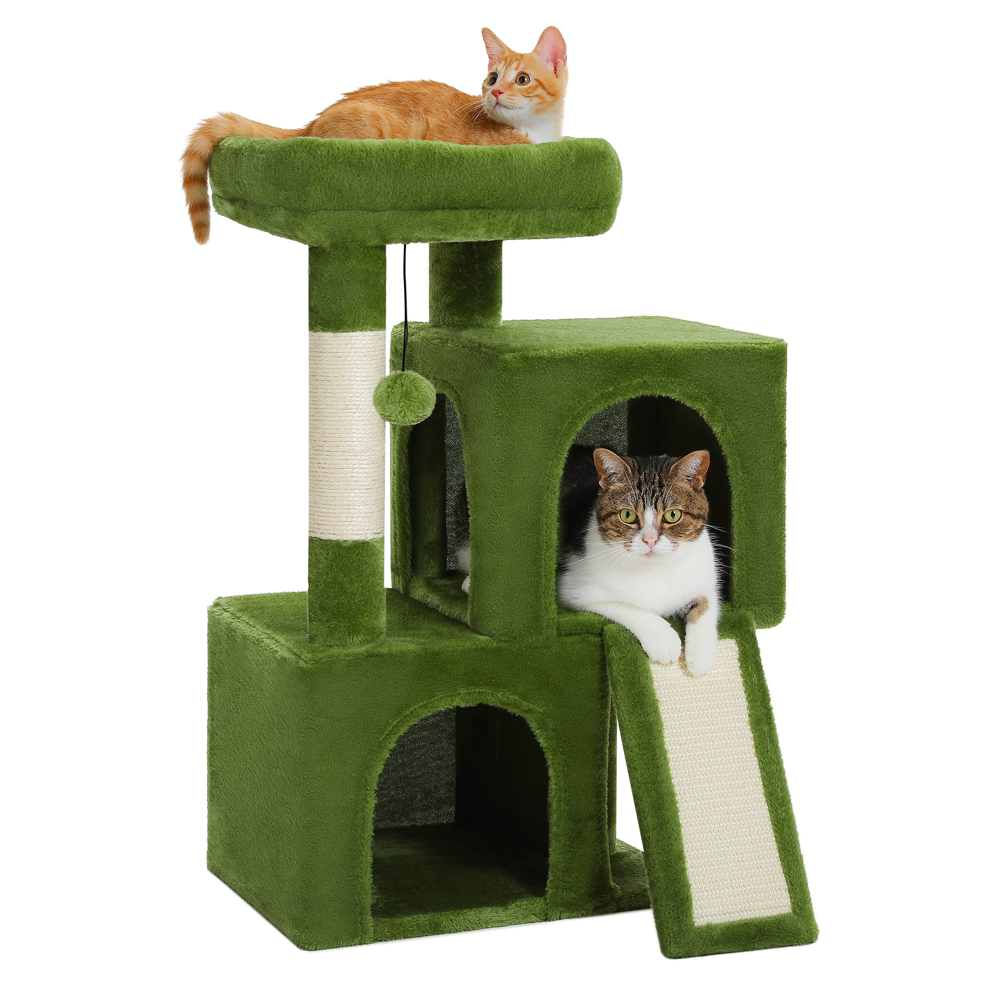 PAWZ Road 30" Cat Tree Condo with Sisal Scratching Post Tower Ramp for Indoor Cats,Green