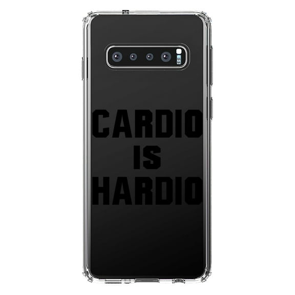 DistinctInk Clear Shockproof Hybrid Case for Samsung Galaxy S10 (6.1" Screen) - TPU Bumper Acrylic Back Tempered Glass Screen Protector - Cardio is Hardio
