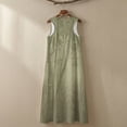 thumbnail image 5 of Xoenoiee Green Rose Flower Tree Leaf Print Women's Casual Cotton Linen Round Neck Sleeveless Maxi Dress, Summer Loose T-Shirt Dress with Pockets Flowy Boho Sundress for Beach Vacation, Size M, 5 of 7
