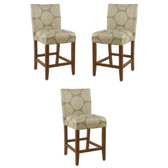 Home Square Braeburn 24" Wood and Fabric Counter Stool in Brown - Set of 3