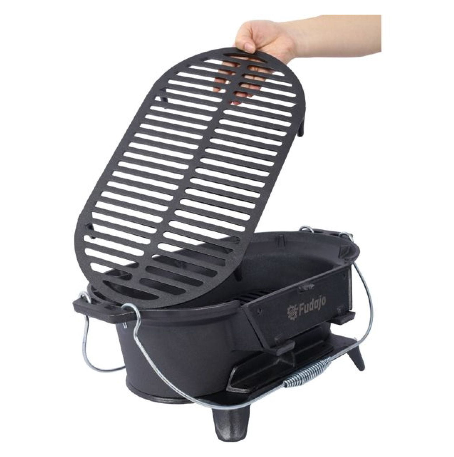 Oval Cast Iron Grill Outdoor, Portable Charcoal Grill and Cast Iron Skillet - 100% Cast Iron, Enameled, Durable, Small Charcoal Grill, , Hibachi Grill
