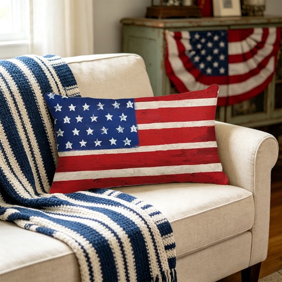 Yhmxh 4th of July Throw Pillow Cover, 12x20 Inch Patriotic Outdoor Lumbar Decoration, Red White and Blue, Independence Day Cushion Case, Memorial Day Flag Stars Decor Cushion Case for Sofa Couch