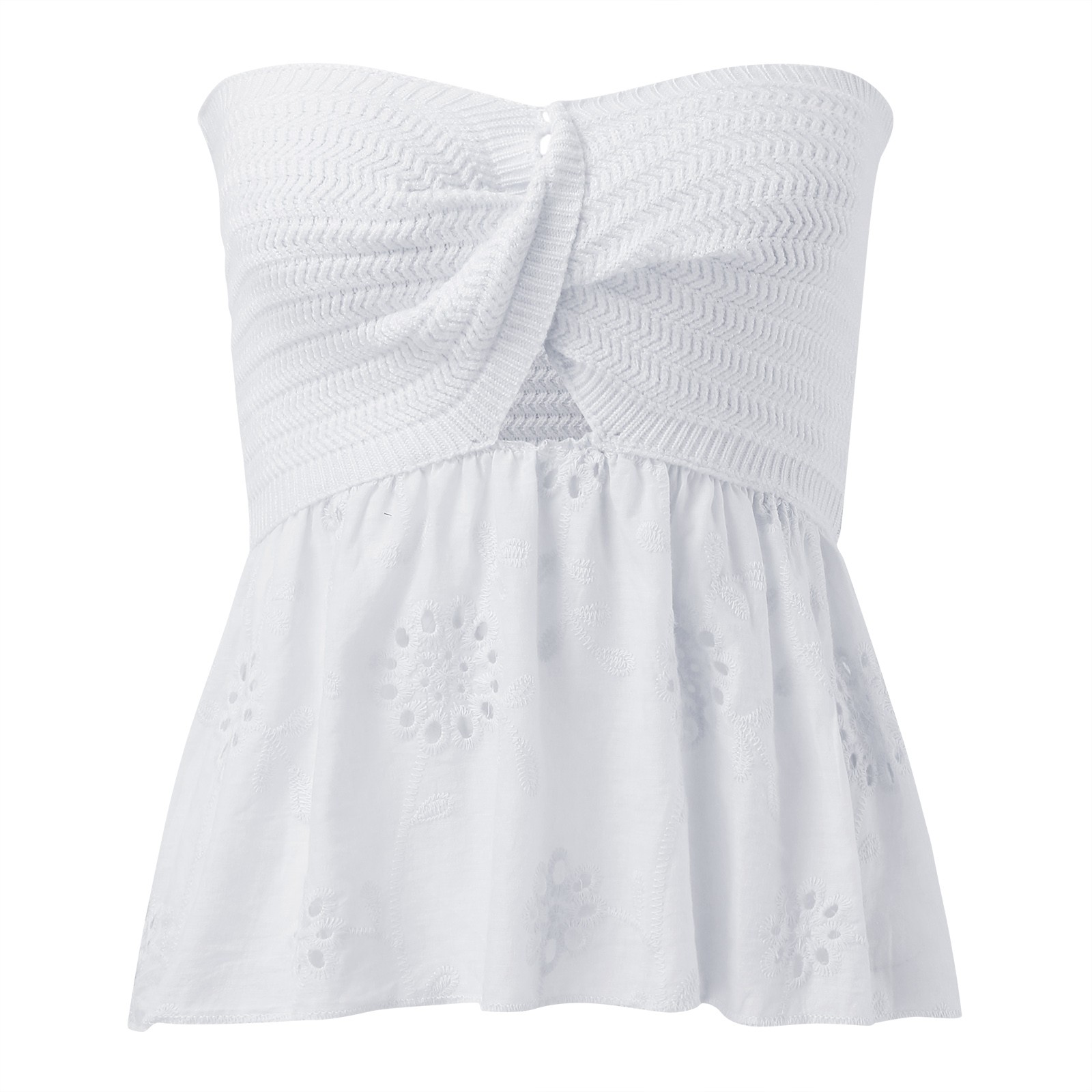 micas knot front knit embroidered tube top