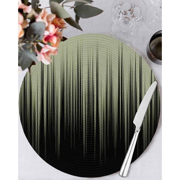 15 Inch Round Placemats Set of 4, Sage Green Black Ombre Non Slip Heat Insulation PP Table Mats, Modern Abstract Striped Gradient Washable Place Mats for Kitchen Dining Party Table Decor