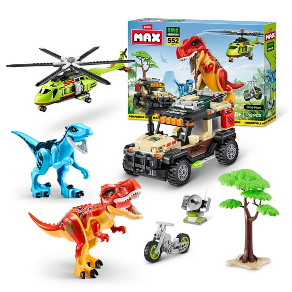 MAX Dino Adventure Dino Hunt (552 pieces) Building Bricks Toys for Kids 5 Create Dinos Vehicles and More Unbox Discover