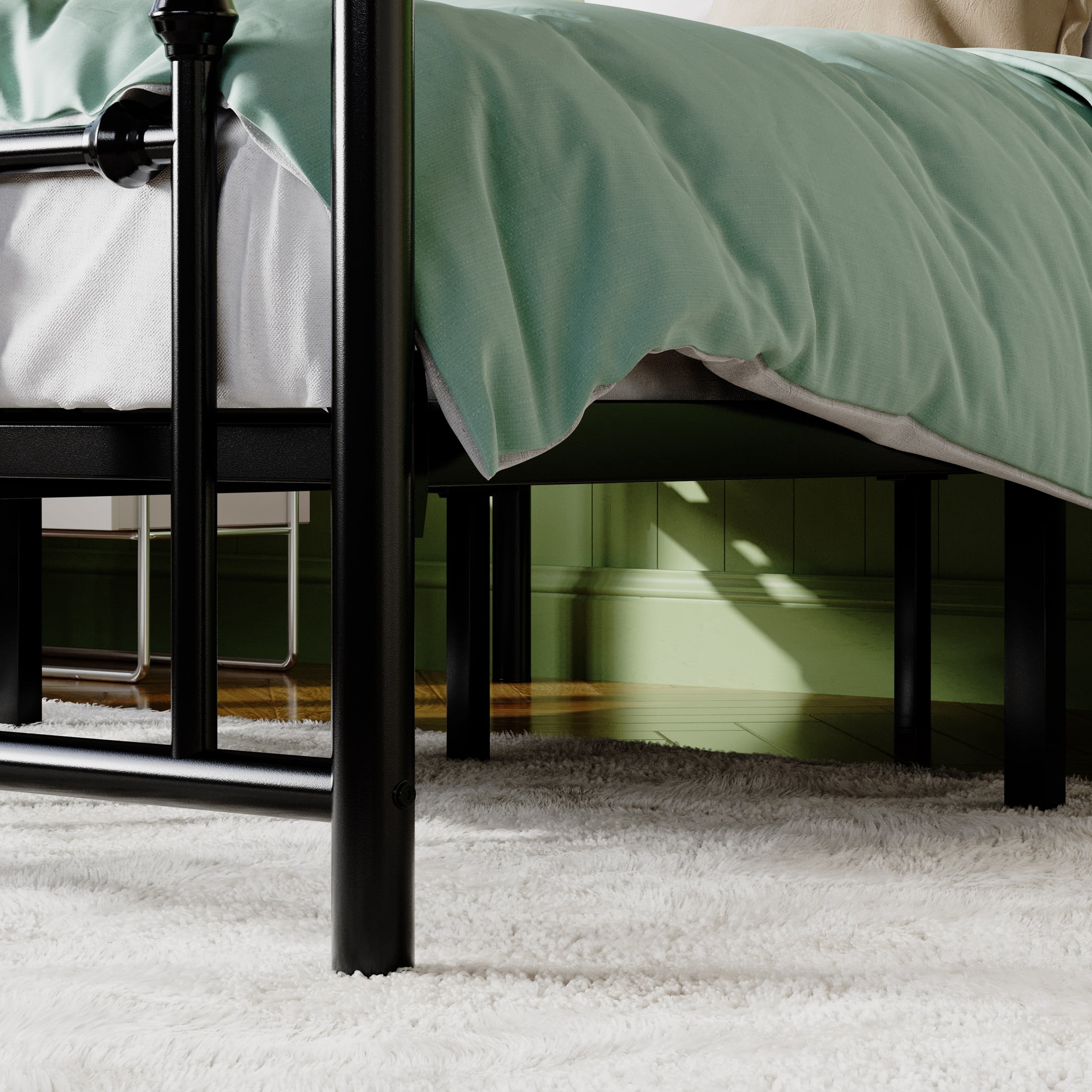 Sifurni Queen Size Metal Platform Bed Frame with Victorian Vintage Headboard, Black