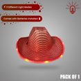 thumbnail image 3 of Light up LED Flashing Sequin Cowboy Hat (Red) – Sparkly Glitter Cowgirl Hat for Disco, Birthday, Party by PartyGlowz, 3 of 7
