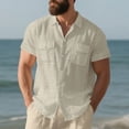 thumbnail image 2 of Workout Shirts for Men Big and Tall,Mens Short Sleeve Regular-Fit Shirt Fishing Tees Linen Casual Button-Down Shirts, 2 of 9