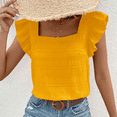thumbnail image 2 of Square Neck Tank Tops for Women Dressy Ruffle Shoulder Smocked Beach Wear Vacation Sleeveless Casual Shirt Comfy Summer Blouse, 2 of 5
