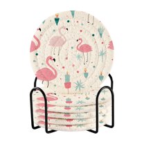 6 Pcs Flamingos Drink Coasters with Holder Absorbent Coaster Sets Cup Heat-Resistant Hot Pads Mats for Bar Table Protection