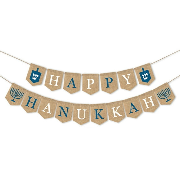 KAKOWELY Banderines con letras de FELIZ HANUKKAH, decoración de arpillera, banderines rústicos, suministros para fiestas