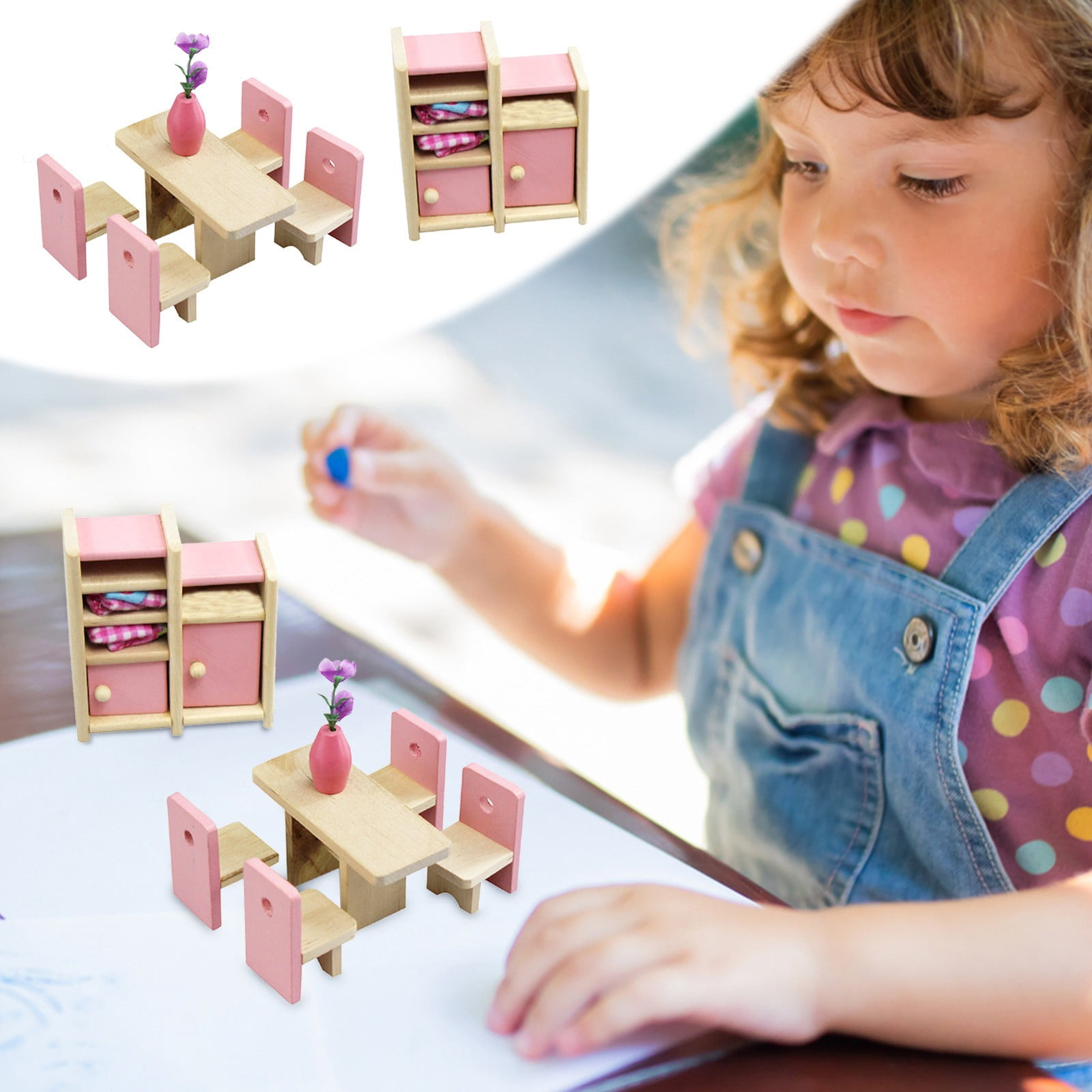 Cehvom Pretend Play Toys, Pretend Play Food Cutting Toys,Kitchen Playset with Play Kitchen Accessories,Family Simulation Children's Small Furniture Doll House Toy Bed Kitchen Sofa Model Set